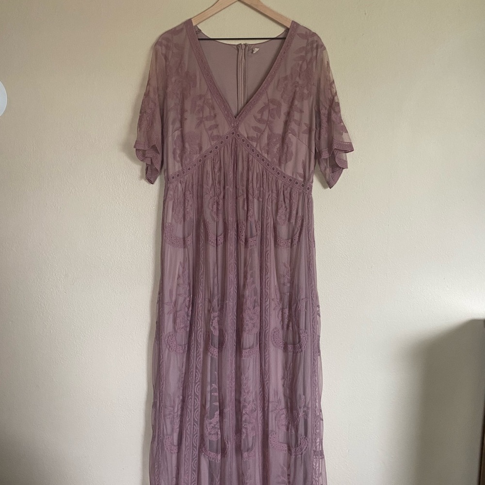 Pink Blush Mauve Lace Overlay Plus Size Maternity Maxi Dress Size 1X